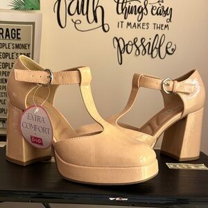 Pop Women's Cream T-Strap Block Heels